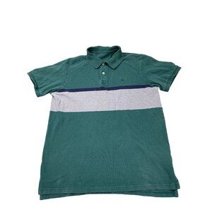 American Eagle Outfitters Men's Large Polo Shirt Teal & Grey Striped Cotton